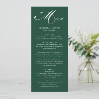 Timless Elegance Emerald Grönt Bröllop Menu Meny
