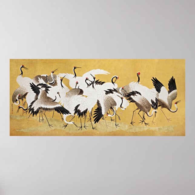 Timless Elegance: Japansk Flock of Cranes Poster (Framsidan)