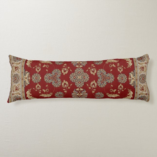 Timless Elegance Red and Beige Classic Fabric Kroppskudde (Framsidan)