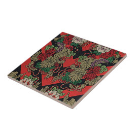 Timless Elegance: Red Japans Vintage Blommigt Kakelplatta