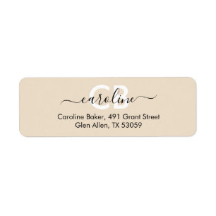 Timless - Elegant Cream Monogram Address Label Returadress Etikett