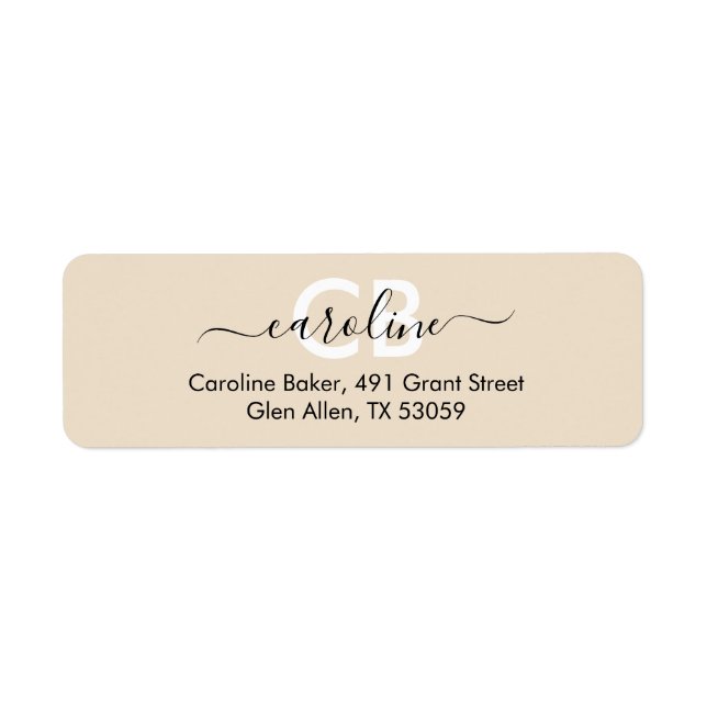 Timless - Elegant Cream Monogram Address Label Returadress Etikett (Framsidan)