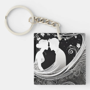 Timless Embrace White & Black Silhouette Kiss