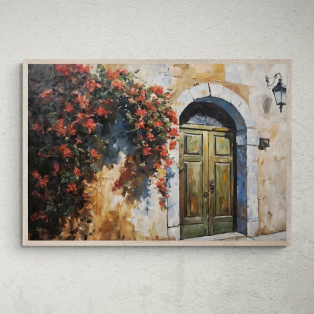 Timless Entry: Rustic Door with Red Blommigts Poster (Skapare uppladdad)