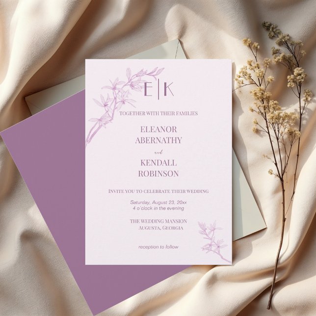 Timless Flower Monogram Bröllop Inbjudningar (Skapare uppladdad)