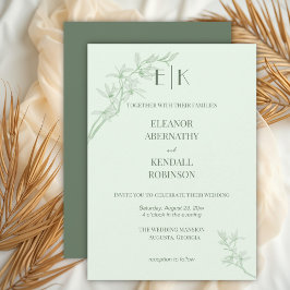 Timless Flower Monogram Bröllop Inbjudningar