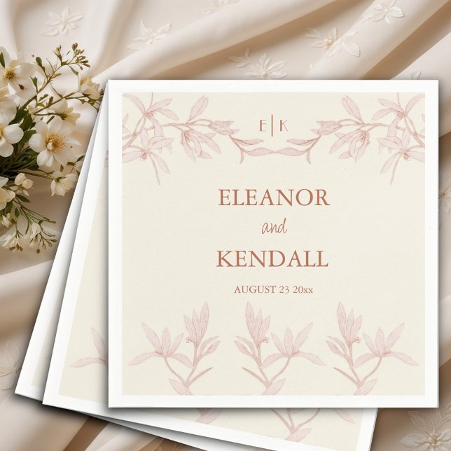 Timless Flower Monogram Bröllop Pappersservett (Skapare uppladdad)