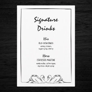 Timless Hand plockade Svan Namnteckning Drinks Brö Meny