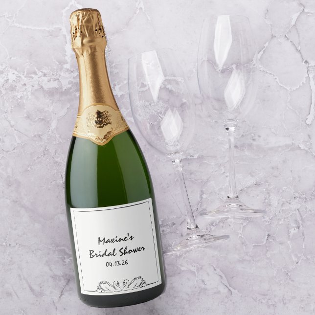 Timless Handskriftlig Svan Möhippa Champagne (Elegant Custom Champagne Label - Perfect for Bridal Showers and Celebratory Toasts!)