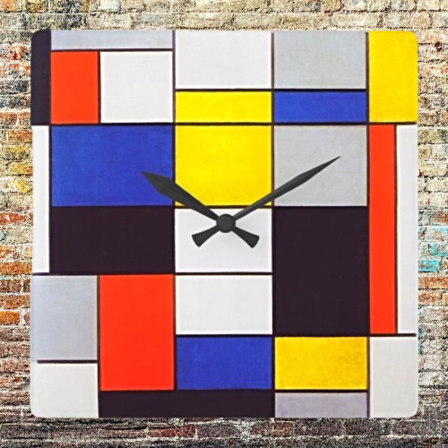 Timless Harmony Mondrian-Inspired Art-utskrift Fyrkantig Klocka (Skapare uppladdad)