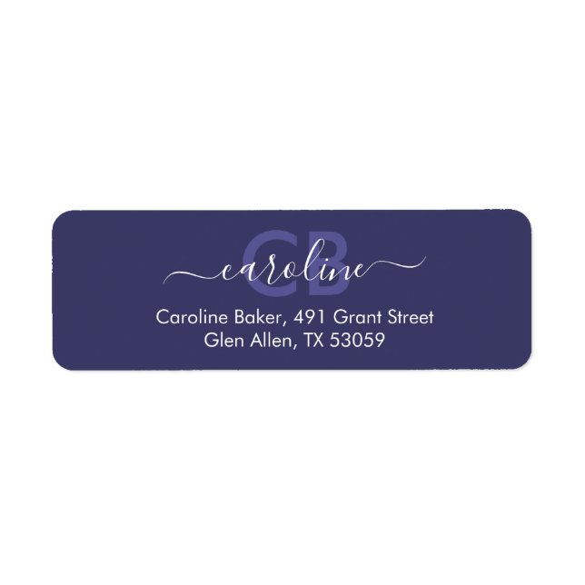 Timless - Indigo Blue Monogram Address Label Returadress Etikett (Framsidan)