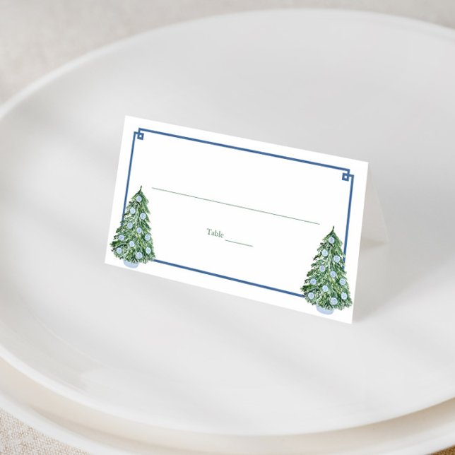 Timless Julgran Ginger Burk Ornaments Lunch Placeringskort (Classic chinoiserie holidays tree wedding escort cards or party buffet cards / food tents)