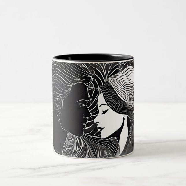 Timless Kärlek Black & White Silhouette par Två-Tonad Mugg (Center)