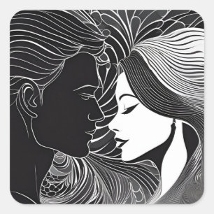 Timless Kiss Black & White Kärlek Silhouette Fyrkantigt Klistermärke