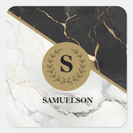Timless Marble Monogrammed Fyrkantigt Klistermärke
