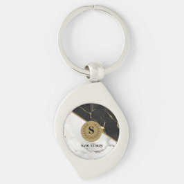 Timless Marble Monogrammed Keychain Swirl Silverfärgad Nyckelring