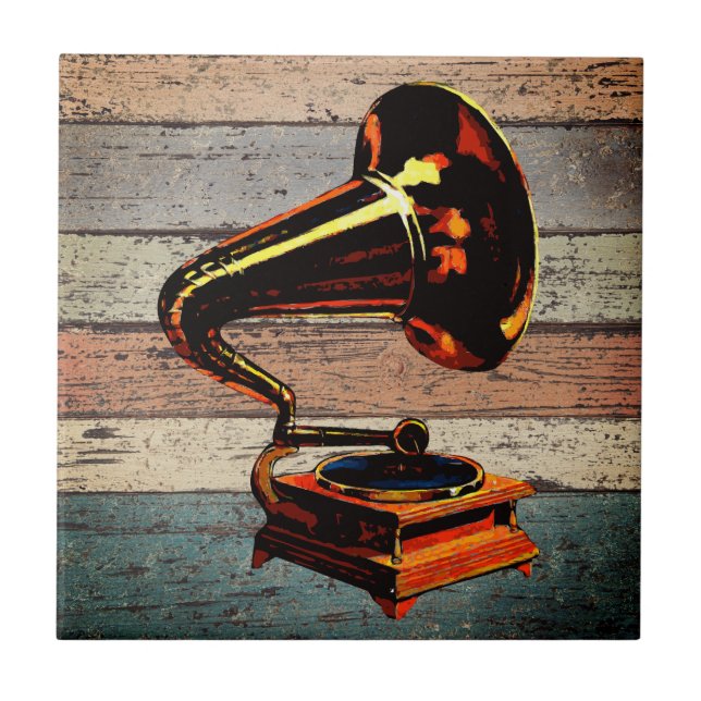 Timless Melody: Vintage Gramophone Kakelplatta (Framsidan)