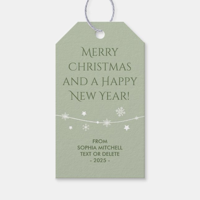 Timless - Misty Sage jul Snowflake Gift Märkre Presentetikett (Framsidan)