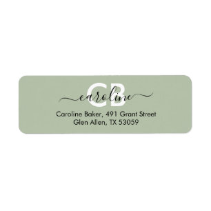 Timless - Misty Sage Monogram Address Label Returadress Etikett