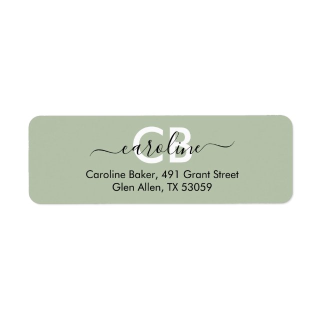 Timless - Misty Sage Monogram Address Label Returadress Etikett (Framsidan)