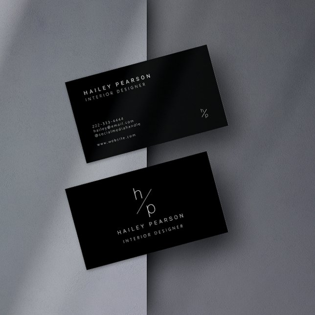 Timless Monogram: Modern elegance in Black Visitkort (A chic black and white business card with an elegant monogram design.)