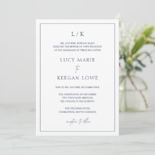 Timless Monogram Navy Blue Elegant bröllop Inbjudningar