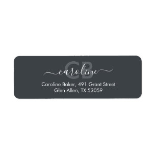 Timless Mörk Slate Grått Monogram Address Label Returadress Etikett