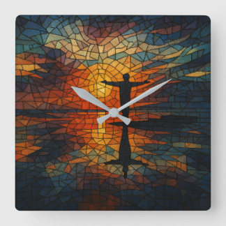Timless Mosaic: Surreal Cubist Wall Clock Fyrkantig Klocka