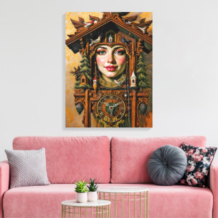 "Timless Muse" - A Cuckoo Clock Porträtt Canvastryck