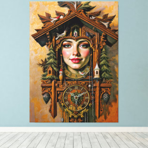 "Timless Muse" - A Cuckoo Clock Porträtt Canvastryck