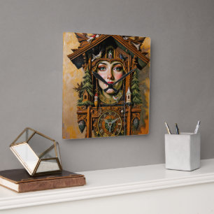 "Timless Muse" - A Cuckoo Clock Porträtt Fyrkantig Klocka
