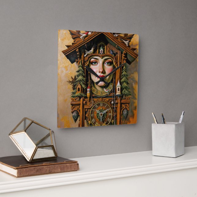 "Timless Muse" - A Cuckoo Clock Porträtt Fyrkantig Klocka (Kontor)