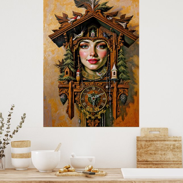 "Timless Muse" - A Cuckoo Clock Porträtt Poster (Kök)