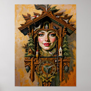 "Timless Muse" - A Cuckoo Clock Porträtt Poster
