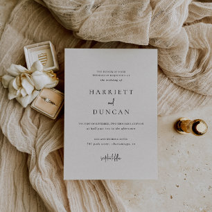 Timless Neutralt Beige Elegant bröllop Inbjudningar