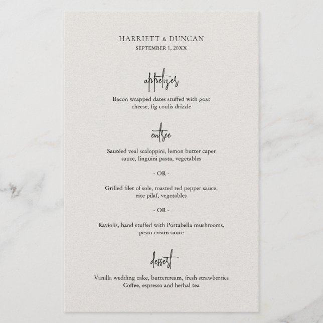 Timless Neutralt Beige Elegant bröllop Menu (Framsida)