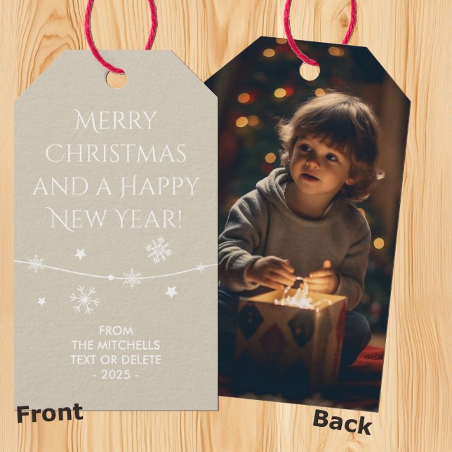 Timless - off-white jul Photo Gift-Märkre Presentetikett (Skapare uppladdad)