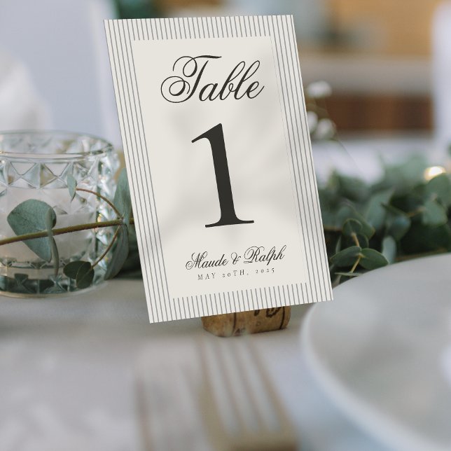 Timless Old Money Grått Rand Bröllop Bordsnummer (Guide guests to their seats using these Timeless Old Money Thin Stripe Wedding Table Numbers! )