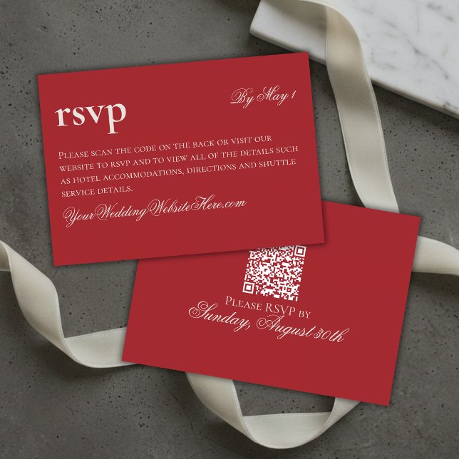 Timless Old Money Red Bröllop QR OSA Kort (Timeless Old Money Red Wedding QR RSVP Card)