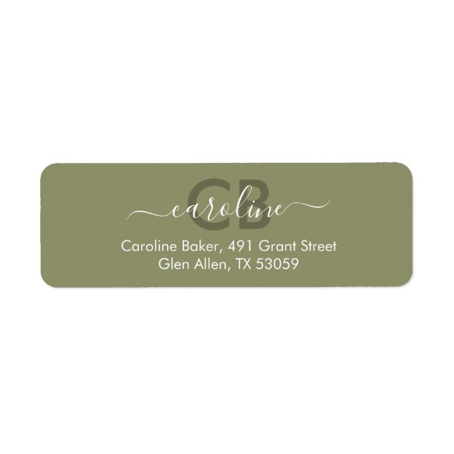 Timless - Olive Monogram Address Label Returadress Etikett (Framsidan)