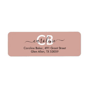 Timless - Peach Rosa Monogram Address Label Returadress Etikett