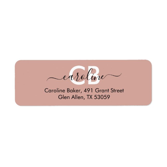 Timless - Peach Rosa Monogram Address Label Returadress Etikett (Framsidan)