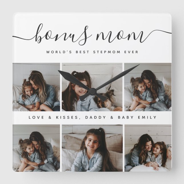 Timless Photo Collage Chic Bonus Mamma Mors dag Fyrkantig Klocka (Framsida)
