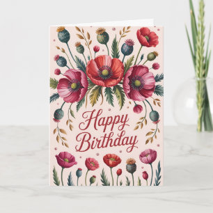 Timless Poppy Blommigt Birthday Kort