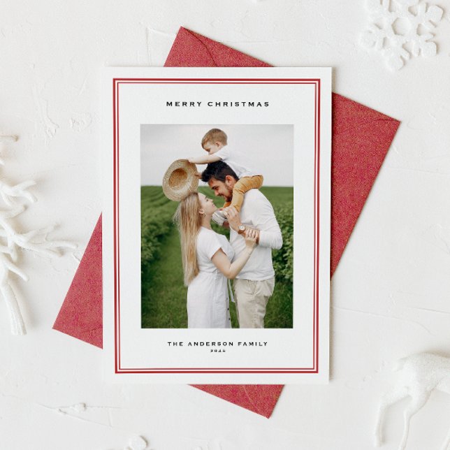 Timless Red Dubbla Gräns Photo jul Julkort (Send warm wishes with this classic holiday photo card, featuring a double-border frame.)