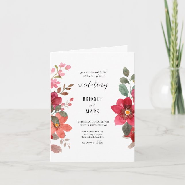 Timless Red Flower Bröllop Inbjudan (Framsida)