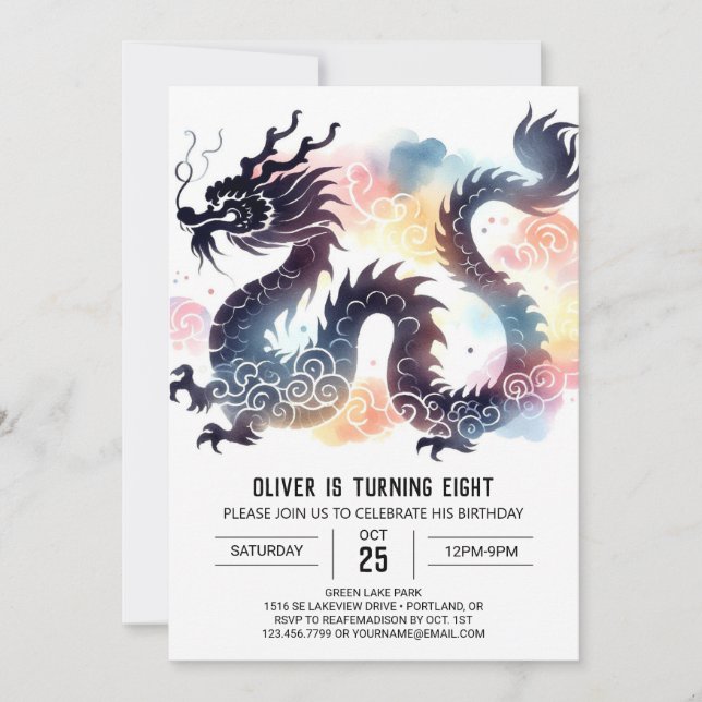 Timless Roaming Dragon Birthday Children Inbjudningar (Framsida)