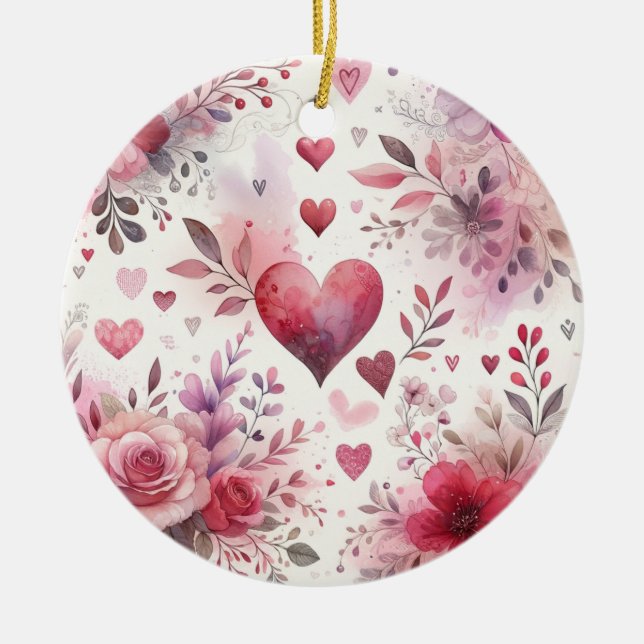 Timless Romantik: A Classic Valentine Day Patter Julgransprydnad Keramik (Framsidan)