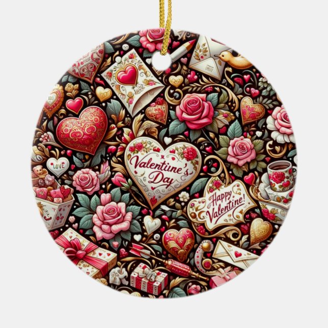 Timless Romantik: A Classic Valentine Day Patter Julgransprydnad Keramik (Framsidan)