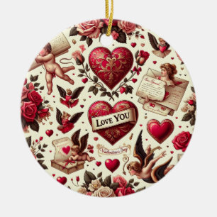 Timless Romantik: A Classic Valentine Day Patter Julgransprydnad Keramik